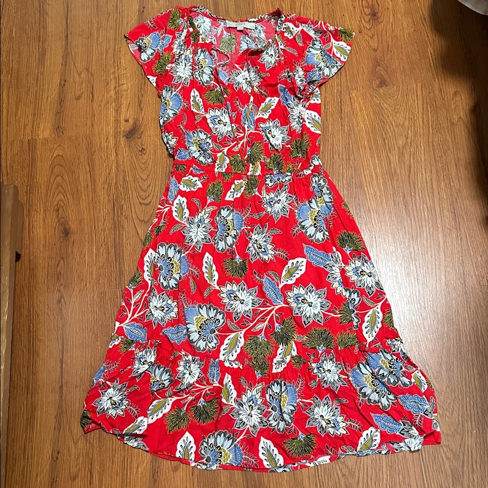 LOFT Red and Blue Floral Dress